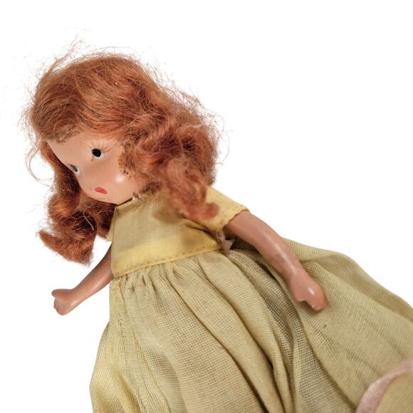 Vintage 6” Redhead Doll Yellow Gown Pink Ribbon Accents Collectible - Picture 6 of 12